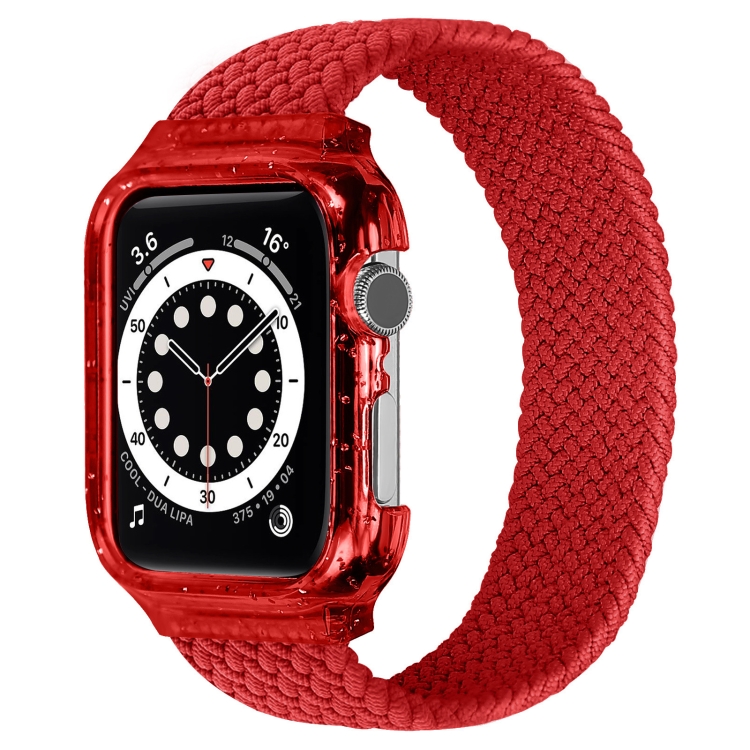 Weave Wrist Strap Watch Bands with Frame For Apple Watch Series 7 45mm / & 6 & SE & 5 & 4 44mm, Length:155mm(Red)