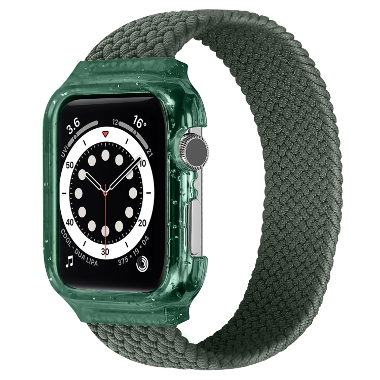 Weave Wrist Strap Watch Bands with Frame For Apple Watch Series 9&8&7 41mm / SE 3&SE 2&6&SE&5&4 40mm / 3&2&1 38mm, Length:140mm(Dark Olive Green)