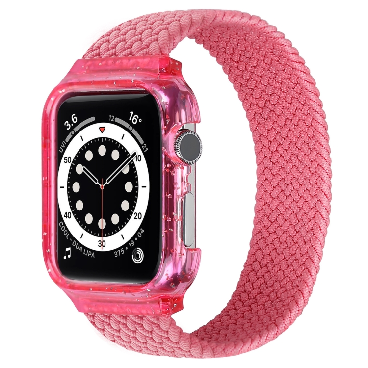 Weave Wrist Strap Watch Bands with Frame For Apple Watch Series 9&8&7 41mm / SE 3&SE 2&6&SE&5&4 40mm / 3&2&1 38mm, Length:145mm(Bright Pink)