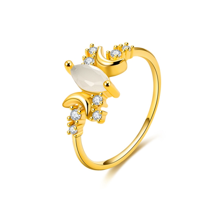 White Opal Ring Women Crystals Engagement Rings, Ring Size:8(Gold)