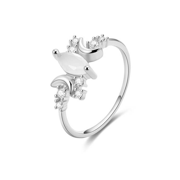White Opal Ring Women Crystals Engagement Rings, Ring Size:8(Silver)