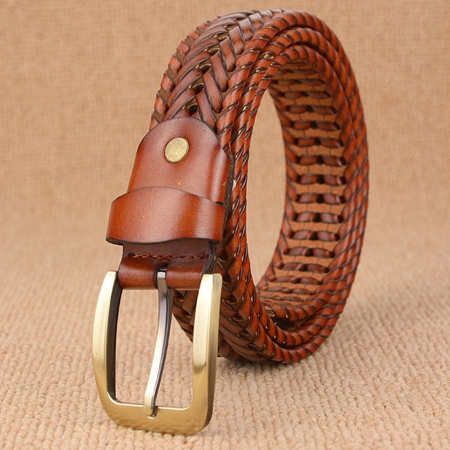 Wide Edition Hand Woven Lacquered Genuine Leather Waistband for Men, Belt Length:100cm(Brown)