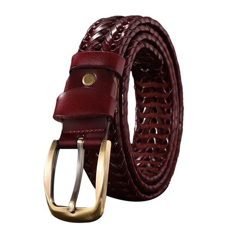 Wide Edition Hand Woven Lacquered Genuine Leather Waistband for Men, Belt Length:100cm(Wine Red)