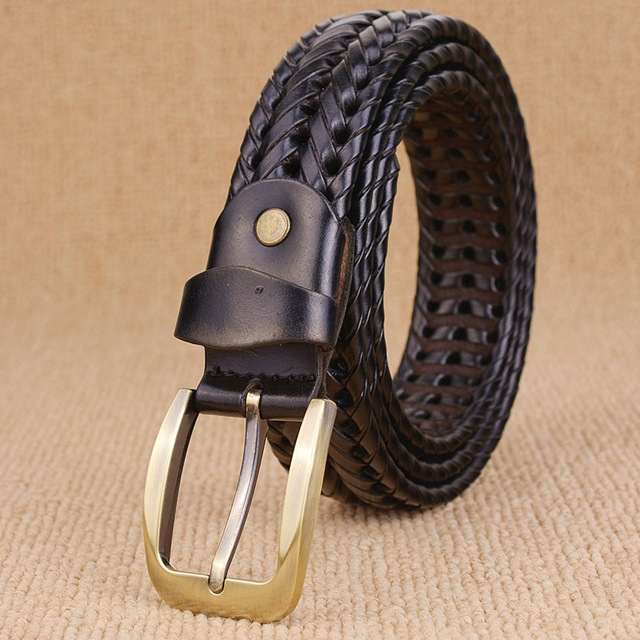 Wide Edition Hand Woven Lacquered Genuine Leather Waistband for Men, Belt Length:105cm(Black)