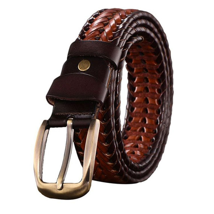 Wide Edition Hand Woven Lacquered Genuine Leather Waistband for Men, Belt Length:110cm(Double Color)