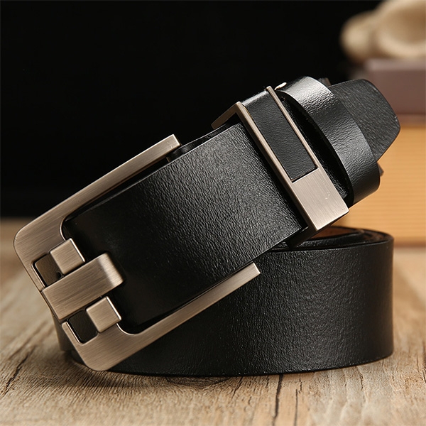 Wide Needle Black Vintage Lacquered Cowhide Pin Buckle Waistband for Men, Belt Length:160CM