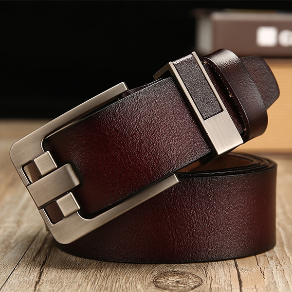 Wide Needle Coffee Vintage Lacquered Cowhide Pin Buckle Waistband for Men, Belt Length:150CM