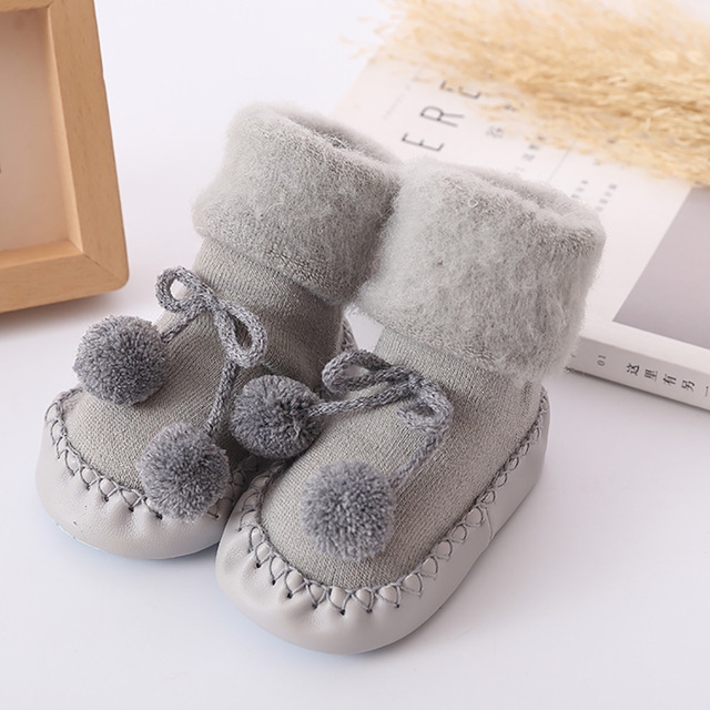 Winter Baby Warmer Floor Shoes Anti-Slip Baby Step Shoes, Size:11cm(Gray)