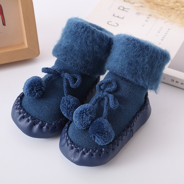 Winter Baby Warmer Floor Shoes Anti-Slip Baby Step Shoes, Size:14cm(Blue)