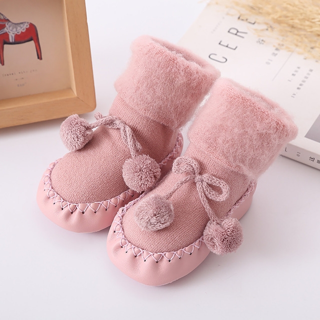 Winter Baby Warmer Floor Shoes Anti-Slip Baby Step Shoes, Size:14cm(Pink)