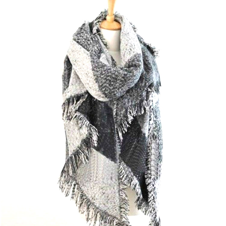Winter Beveled Scarf Cashmere Plaid Color Matching Tassel Irregular Shawl, Size:205 x 65cm(Gray)