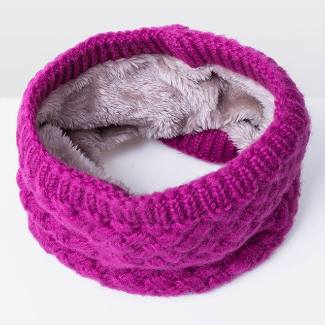 Winter Plus Velvet Thicken Warm Pullover Knit Scarf, Size:47 x 22cm(Rose Red)