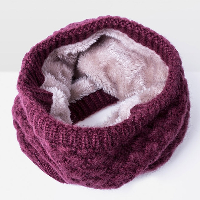 Winter Plus Velvet Thicken Warm Pullover Knit Scarf, Size:47 x 22cm(Wine Red)
