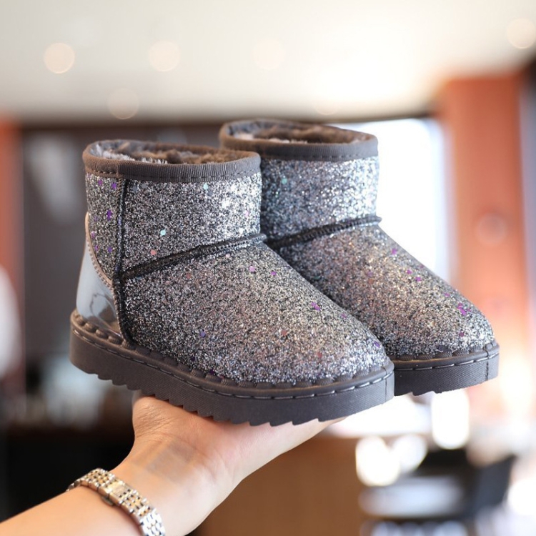 Winter Sequins Padded Warm Snow Boots For Children, Size: 25 Yards 15.3cm(Silver)