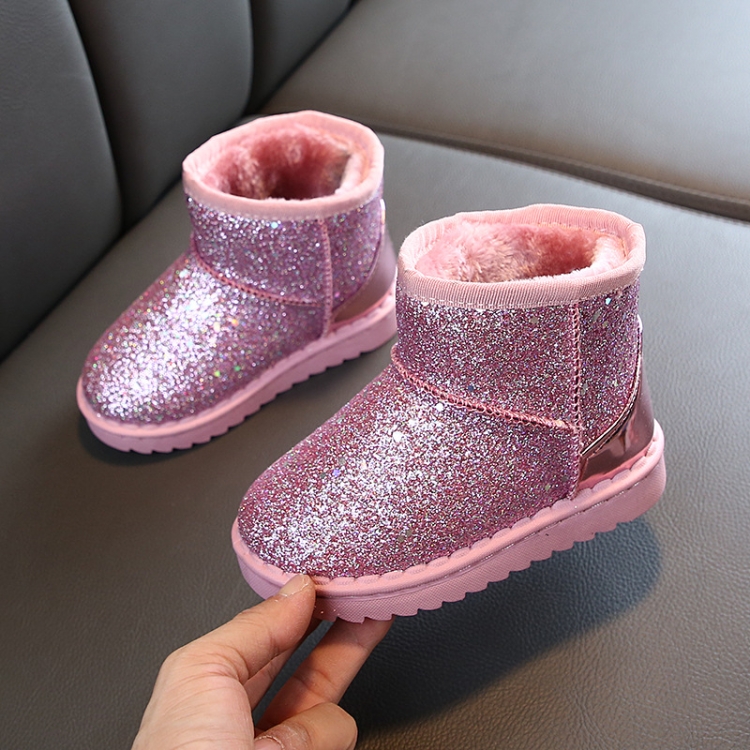 Winter Sequins Padded Warm Snow Boots For Children, Size: 36 Yards 21.3cm(Pink)