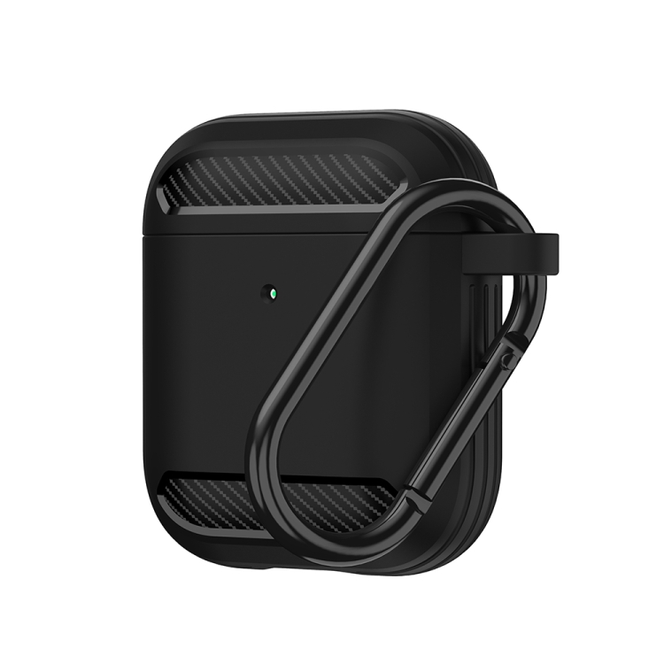 Wireless Earphones Shockproof Carbon Fiber Armor TPU Protective Case For AirPods 1/2(Black)
