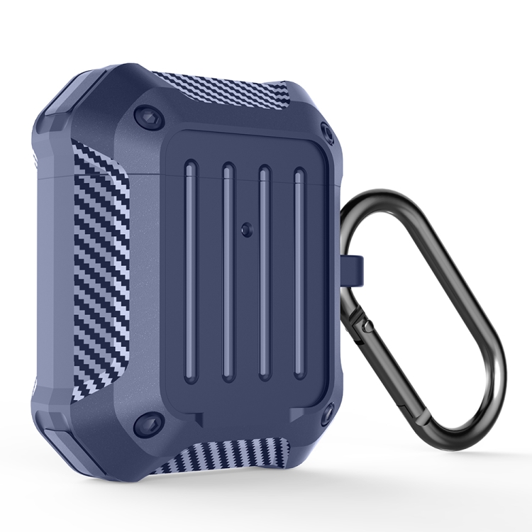 Wireless Earphones Shockproof Carbon Fiber Luggage TPU Protective Case For AirPods 1/2(Blue)