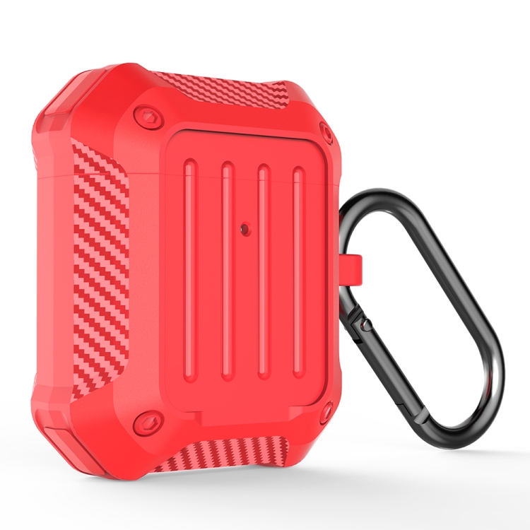 Wireless Earphones Shockproof Carbon Fiber Luggage TPU Protective Case For AirPods 1/2(Red)