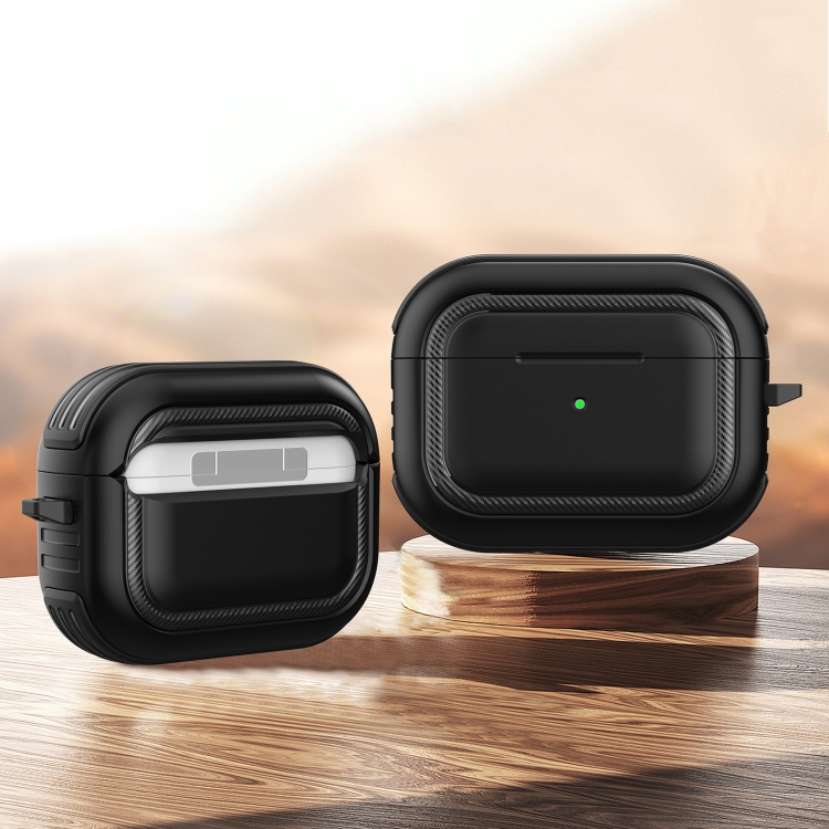 Wireless Earphones Shockproof TPU + PC Protective Case with Carabiner For AirPods Pro(Black)