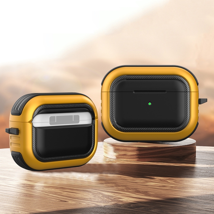 Wireless Earphones Shockproof TPU + PC Protective Case with Carabiner For AirPods Pro(Black+Gold)