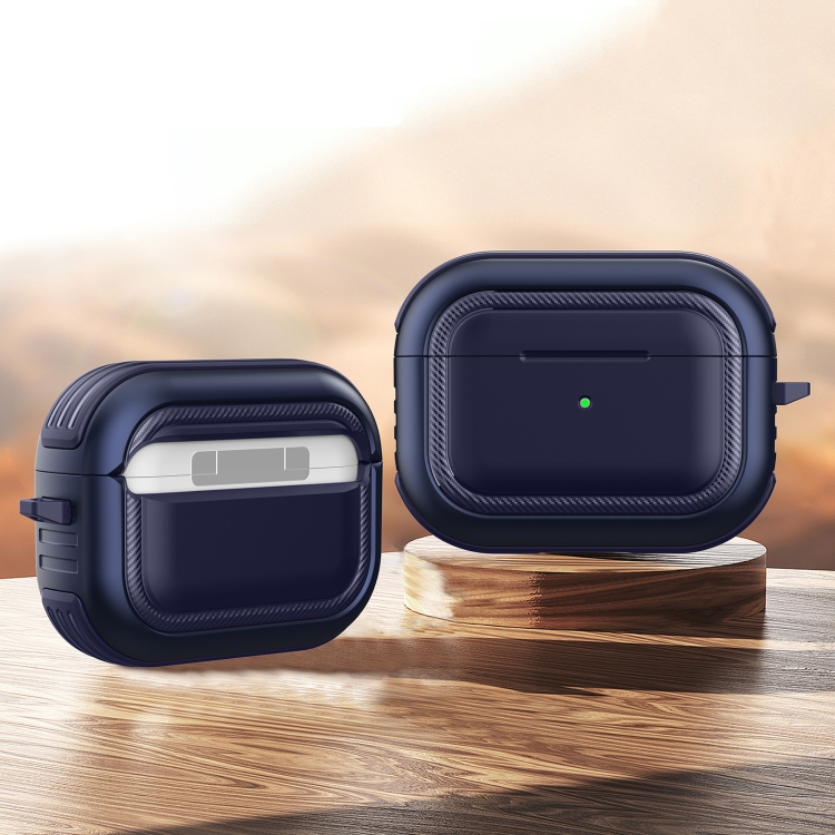 Wireless Earphones Shockproof TPU + PC Protective Case with Carabiner For AirPods Pro(Blue)