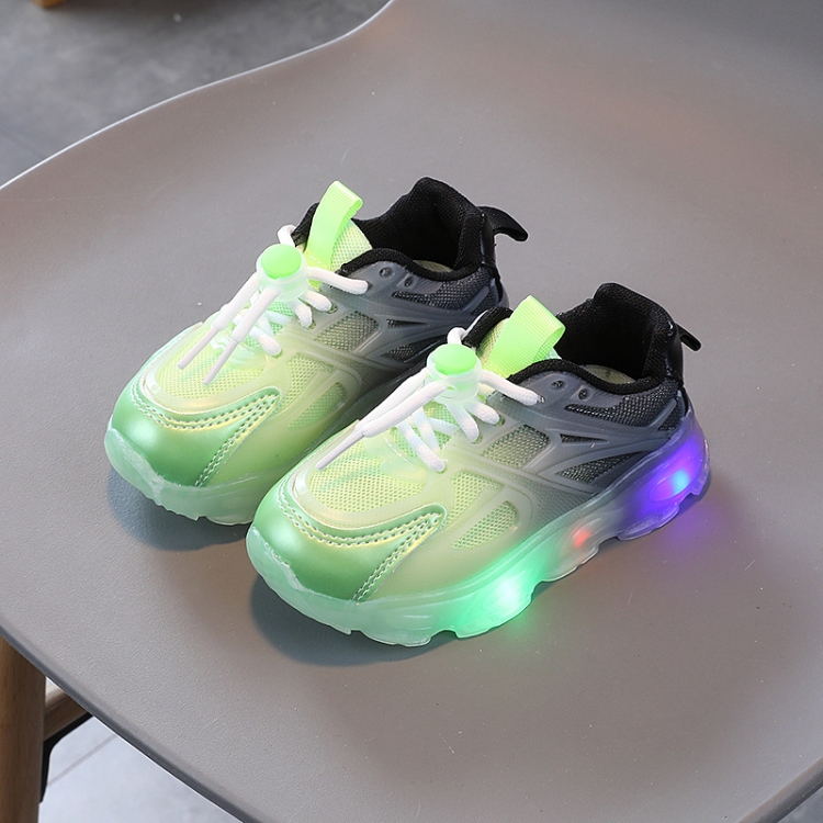 WISDOMFROG Girls Sneakers LED Light Up Boys Gradient Mesh Shoes Children Footwear, Size: 22(Green)