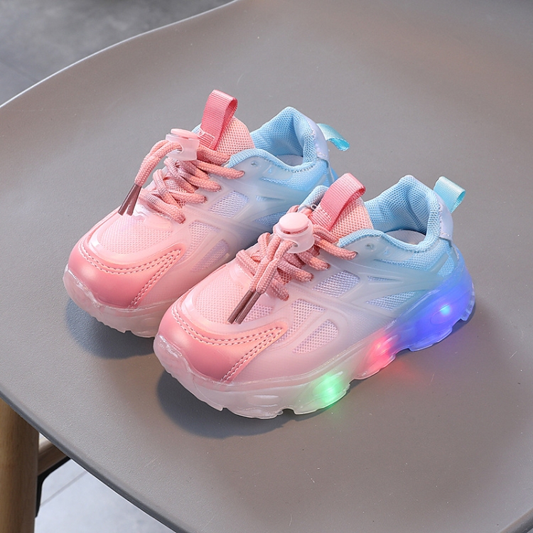 WISDOMFROG Girls Sneakers LED Light Up Boys Gradient Mesh Shoes Children Footwear, Size: 22(Pink)