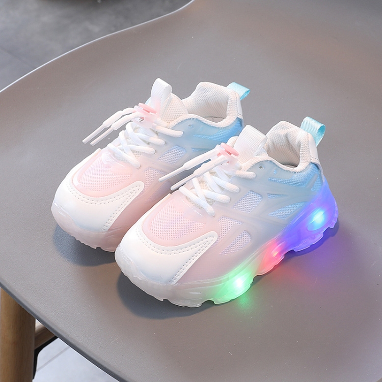WISDOMFROG Girls Sneakers LED Light Up Boys Gradient Mesh Shoes Children Footwear, Size: 28(White)