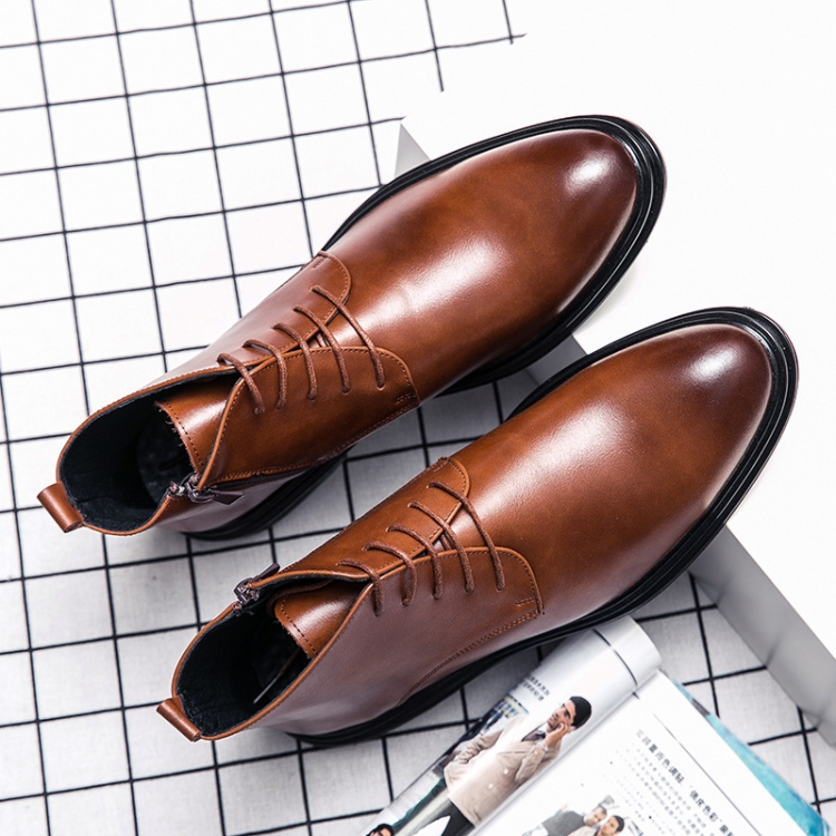 WJZ-G11 Men British Pointed Leather Shoes Business Casual Boots, Size: 45(Brown)