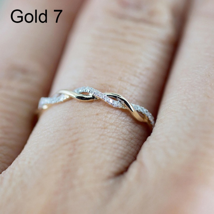 Woman Classical Cubic Zirconia Twist Shape Ring, color:gold(7)