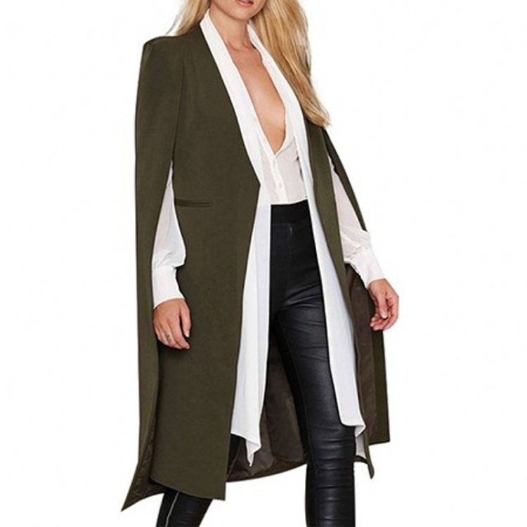 Women Casual Cape Unbuttoned Shawl Coat(Color:Army Green Size:S)