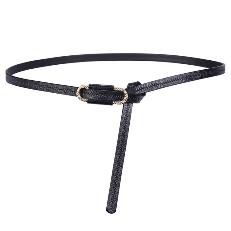 Women Knotted Leather Slim Waist Band Costume Matching Belt(Black)