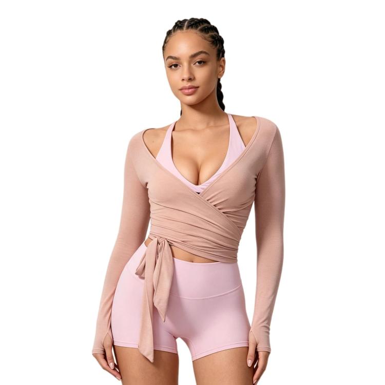 Women Long-Sleeve Slim-Fit Yoga Top, Quick-Dry Pilates Fitness Shirt Sports Cover-Up, Size: M(Skin)