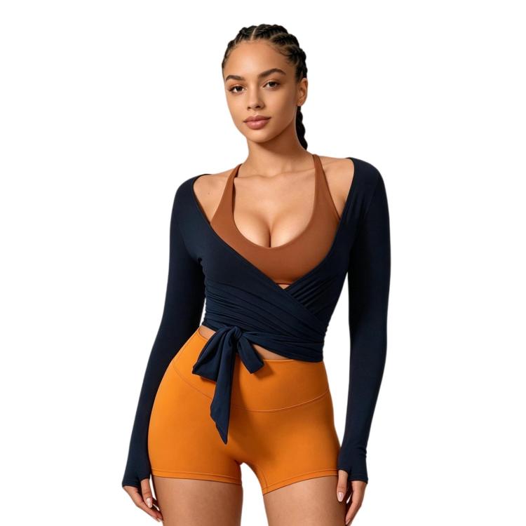 Women Long-Sleeve Slim-Fit Yoga Top, Quick-Dry Pilates Fitness Shirt Sports Cover-Up, Size: S(Black)
