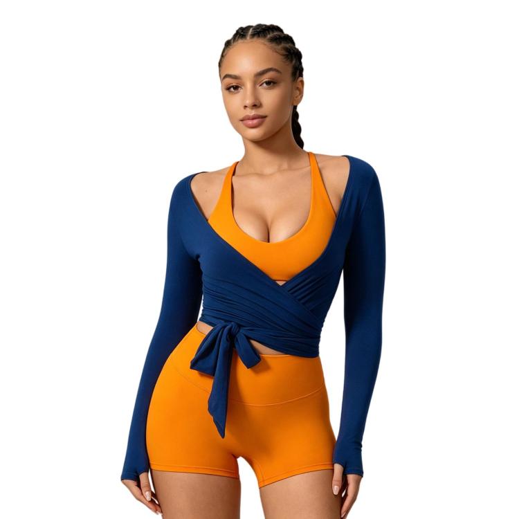 Women Long-Sleeve Slim-Fit Yoga Top, Quick-Dry Pilates Fitness Shirt Sports Cover-Up, Size: S(Dark Blue)