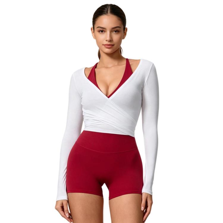 Women Long-Sleeve Slim-Fit Yoga Top, Quick-Dry Pilates Fitness Shirt Sports Cover-Up, Size: S(White)