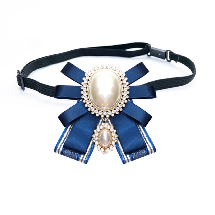 Women Pearl Bow-knot Bow Tie Cloth Brooch Clothing Accessories, Style:Tie Belt Version(Blue)