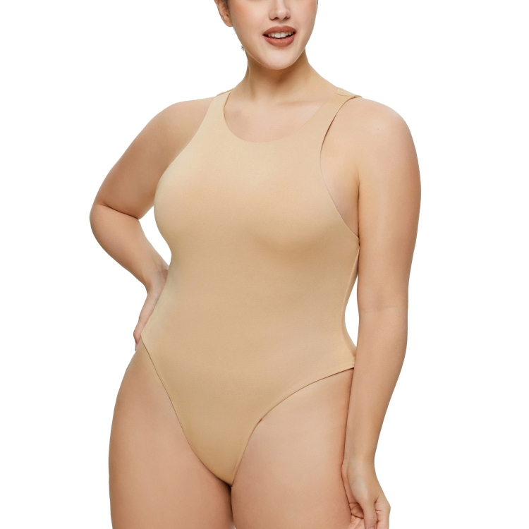Women Sexy Sleeveless Slim Bodysuit Vest Jumpsuit, Size: M(Apricot)