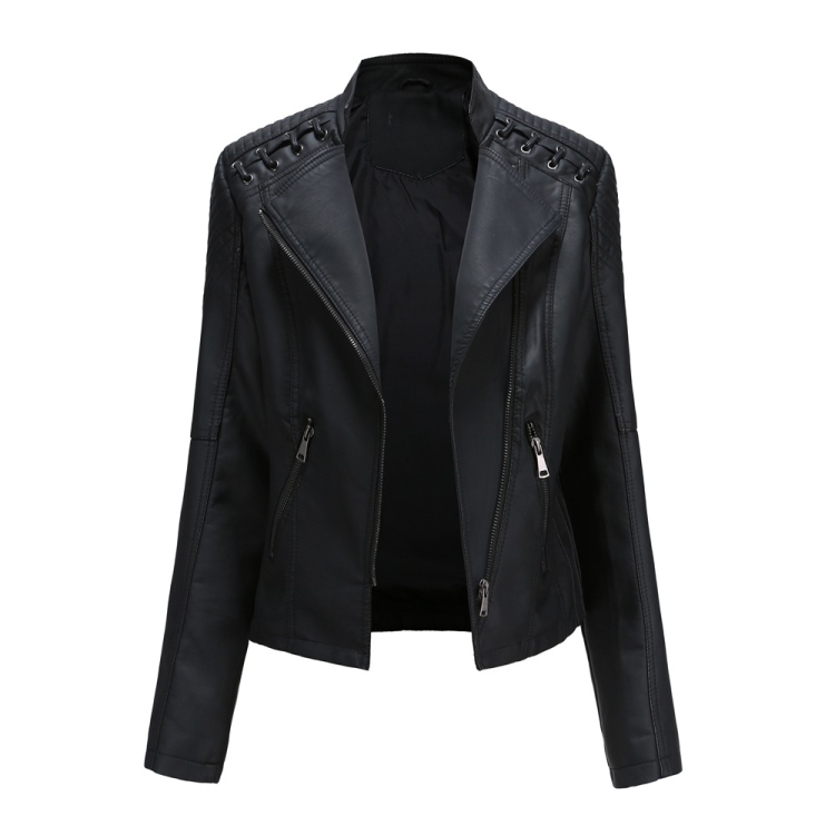 Women Short Leather Jacket Slim Jacket Motorcycle Suit, Size: XXXXL(Black)