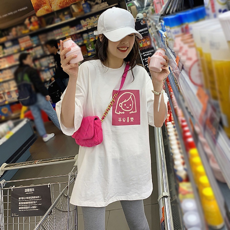 Women Short Sleeve Mid-Length Student Round Neck Loose Girl T-Shirt, Size: XXL(White)