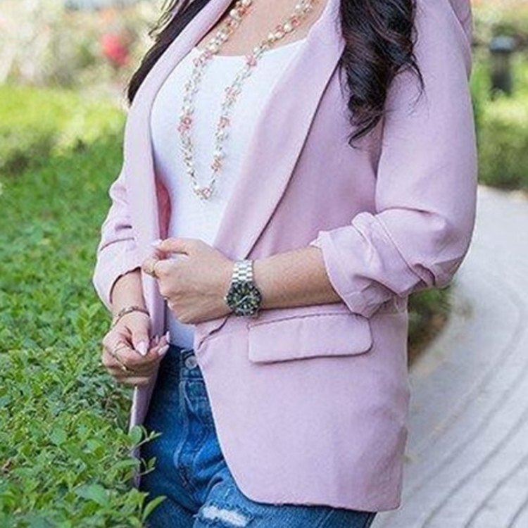 Women Solid Color Buckleless Slim Casual Suit (Color:Pink Size:XXL)