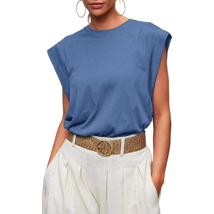 Women Summer Loose Top Basic T-Shirt Round Neck Casual Tank, Size: XL(Colorful Blue)