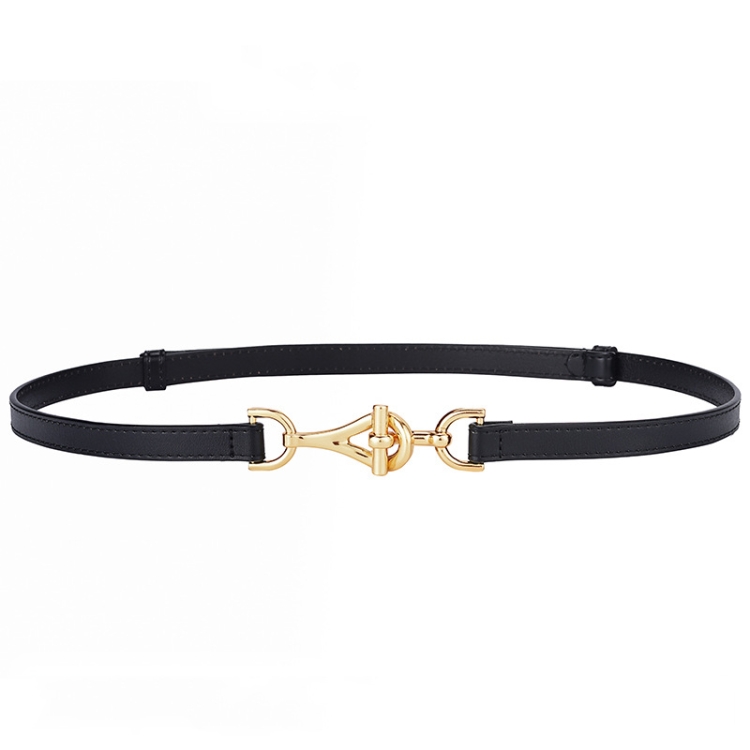 Women Thin Waistband Decoration Clothing Versatile Waist Chain Pair Buckle Retro Belt(Black)