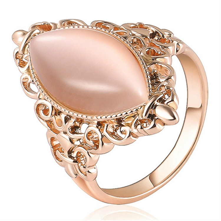 Women Vintage Ethnic Style Waterdrops Opal Oval Ring, Ring Size:9(Rose gold)