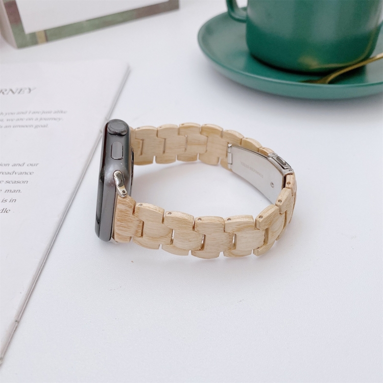 Wooden Bead Woven Watch Band For Apple Watch Series 9&8&7 41mm / SE 3&SE 2&6&SE&5&4 40mm / 3&2&1 38mm(Beige)