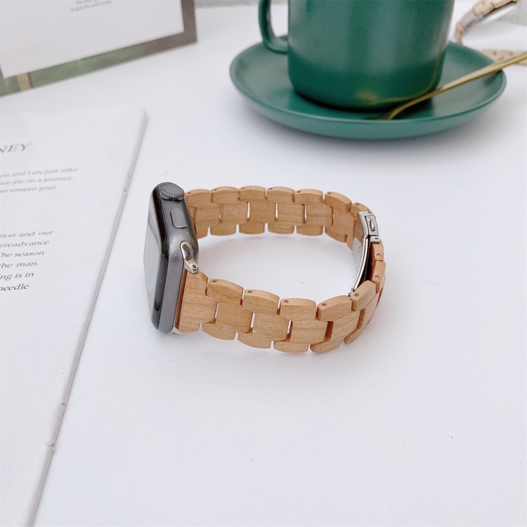 Wooden Bead Woven Watch Band For Apple Watch Ultra 49mm&Watch Ultra 2 49mm / Series 9&8&7 45mm / SE 3&SE 2&6&SE&5&4 44mm / 3&2&1 42mm(Brown)