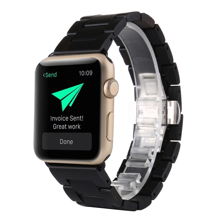 Wooden Watch Band For Apple Watch Series 7 41mm / 6 & SE & 5 & 4 40mm / 3 & 2 & 1 38mm(Black)