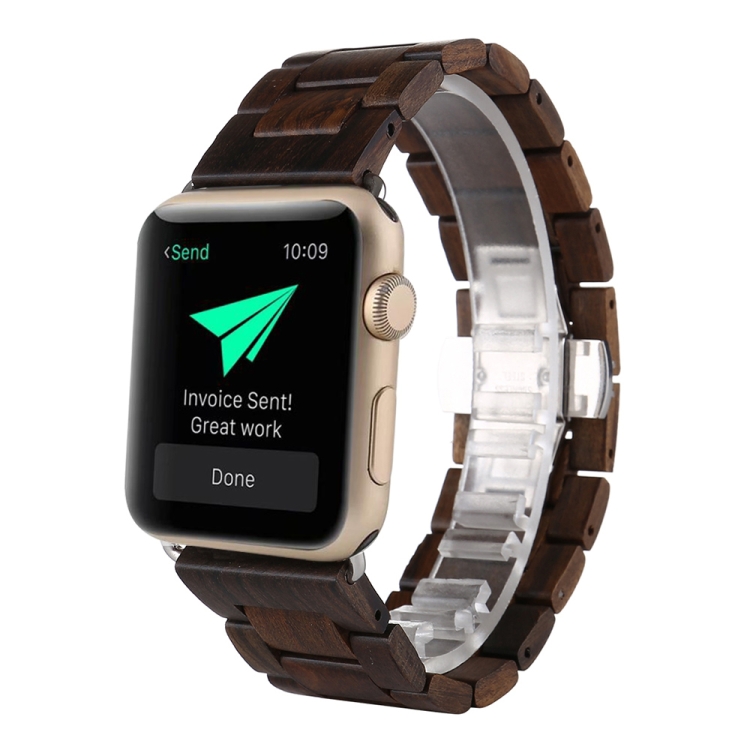 Wooden Watch Band For Apple Watch Series 7 45mm / 6 & SE & 5 & 4 44mm / 3 & 2 & 1 42mm(Dark Brown)