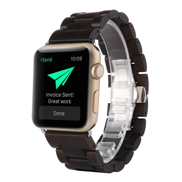 Wooden Watch Band For Apple Watch Ultra 49mm&Watch Ultra 2 49mm / Series 9&8&7 45mm / SE 3&SE 2&6&SE&5&4 44mm / 3&2&1 42mm(Black Brown)