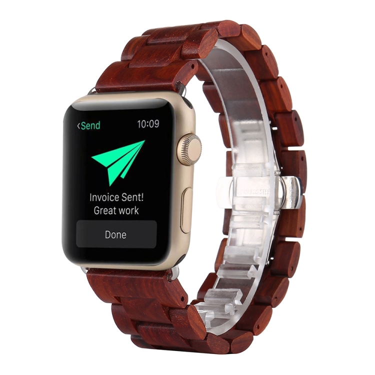 Wooden Watch Band For Apple Watch Ultra 49mm&Watch Ultra 2 49mm / Series 9&8&7 45mm / SE 3&SE 2&6&SE&5&4 44mm / 3&2&1 42mm(Wine Red)
